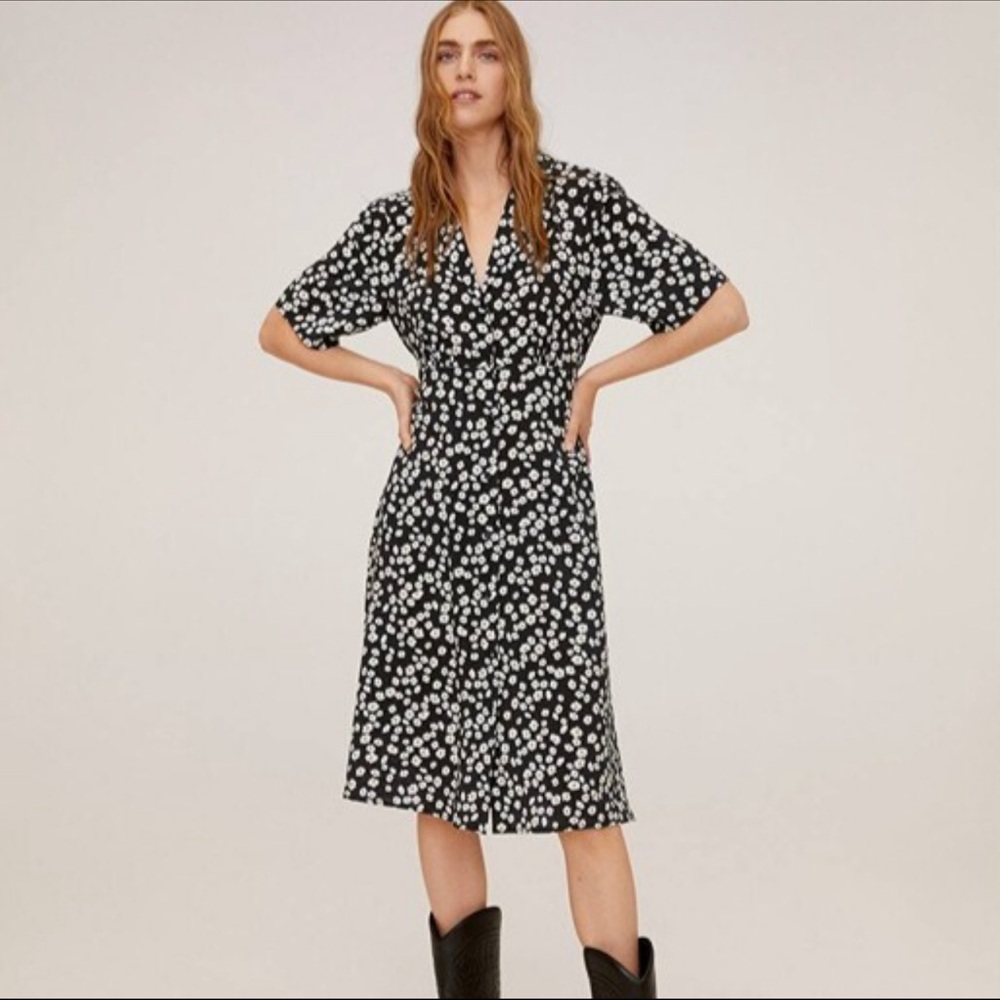 Mango Daisy Printed Midi Waist Tie Dress NWT